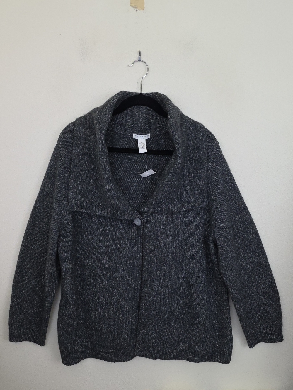 New Tweed Wool & Angora Gray Variegated Cardigan Sweater Womens 3X
